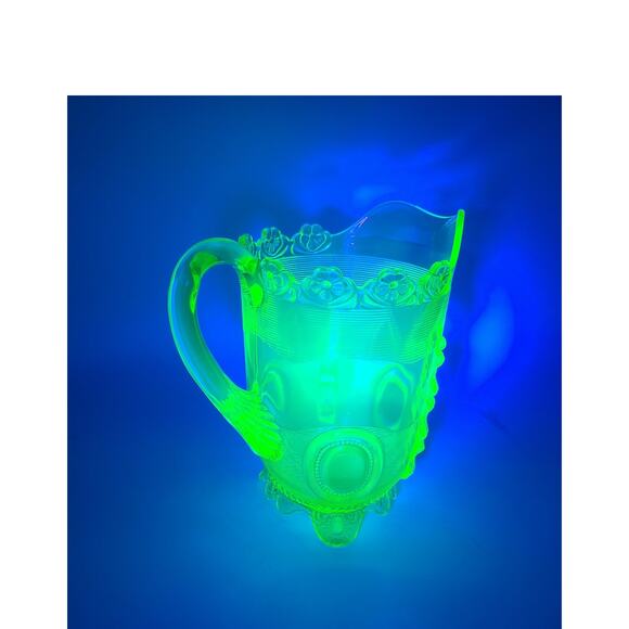 Antique Indiana Tumbler Uranium Vaseline Glass Water Pitcher Jug Dewey Pattern - Picture 8 of 8